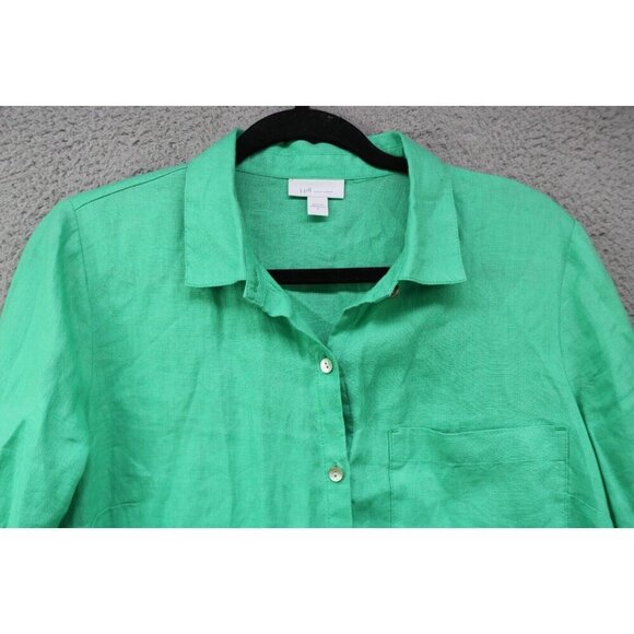 J. Jill Love Linen 3/4 Sleeve Button-Up Tunic-Green-100% Linen-Pockets-Small - Picture 3 of 10